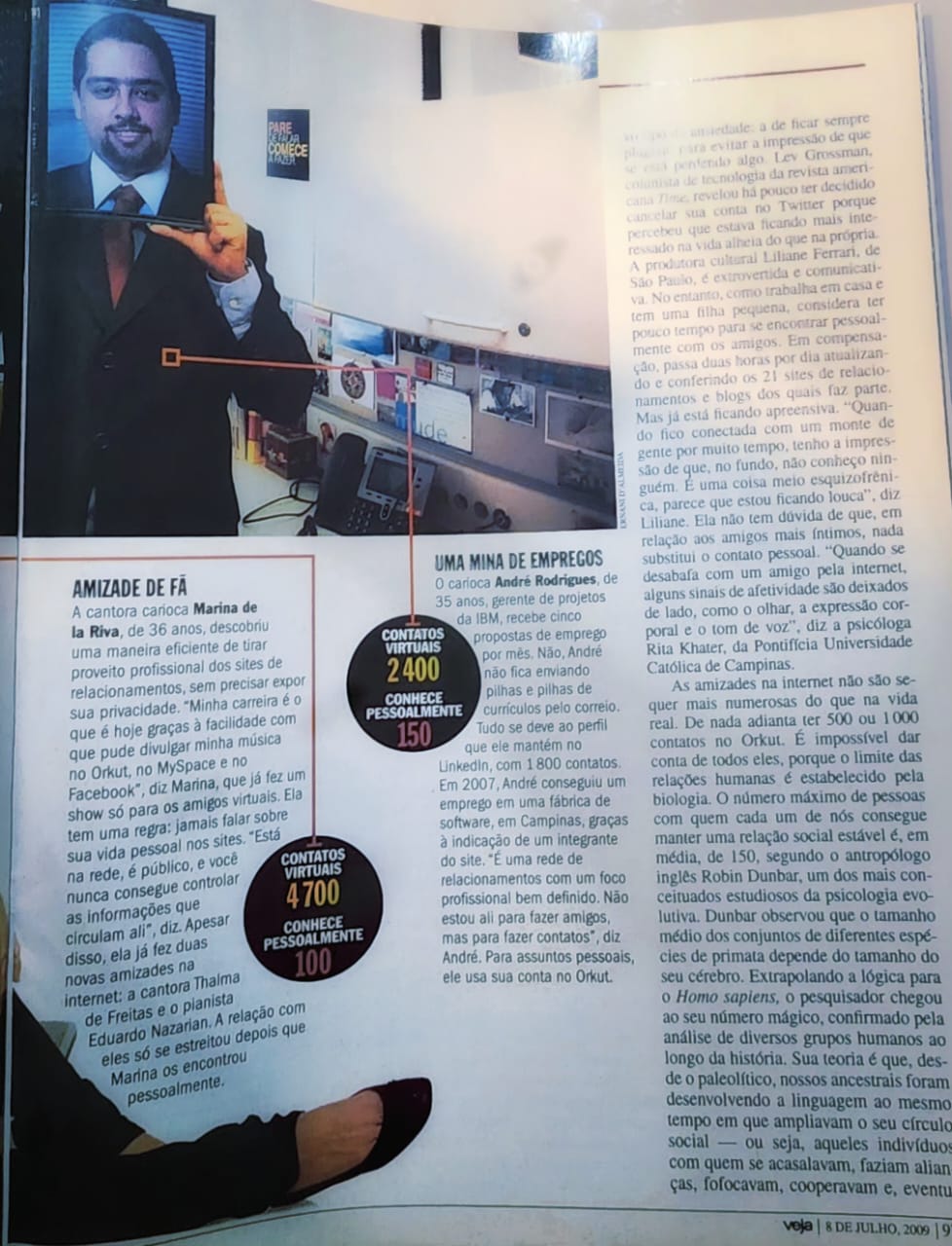 Matéria da Revista Veja de 2009 com André JB Rodrigues falando sobre posicionamento profissional e LinkedIn